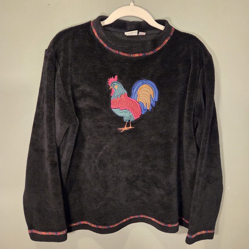 Vintage Sutton's Stitchwear Velour Embroidered Rooster Sweater, Women's Size L